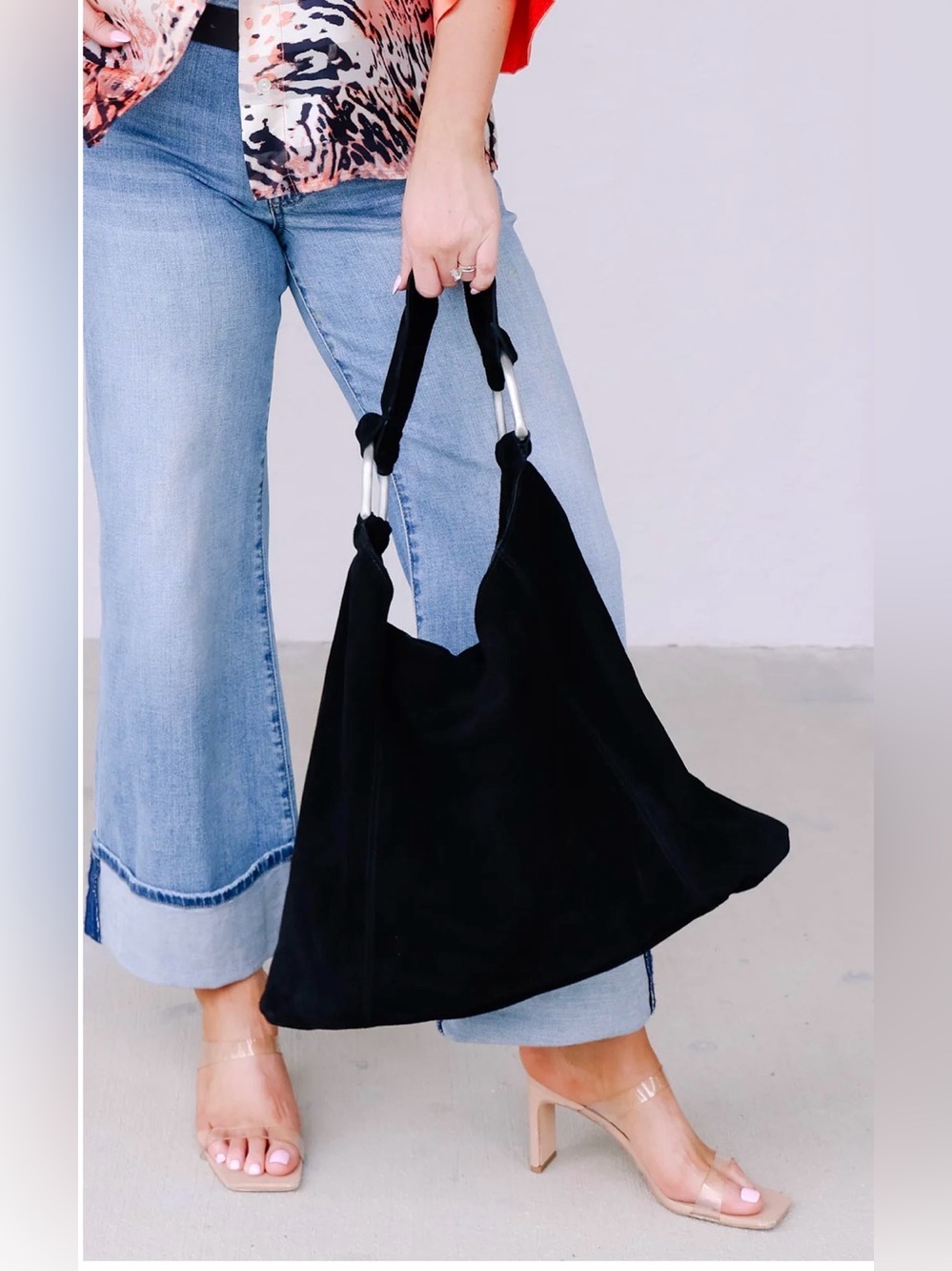 Free People Black Suede Shoulder Hobo Bag Bobbi